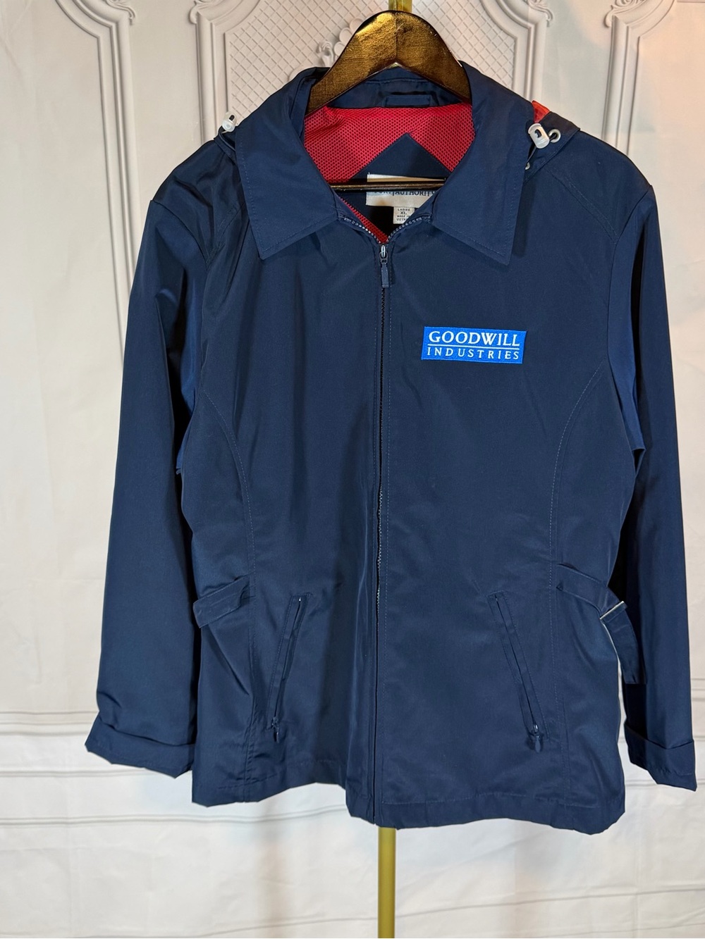 Port Authority XL Navy Hooded Jacket NWT Vintage Goodwill Industries Employee